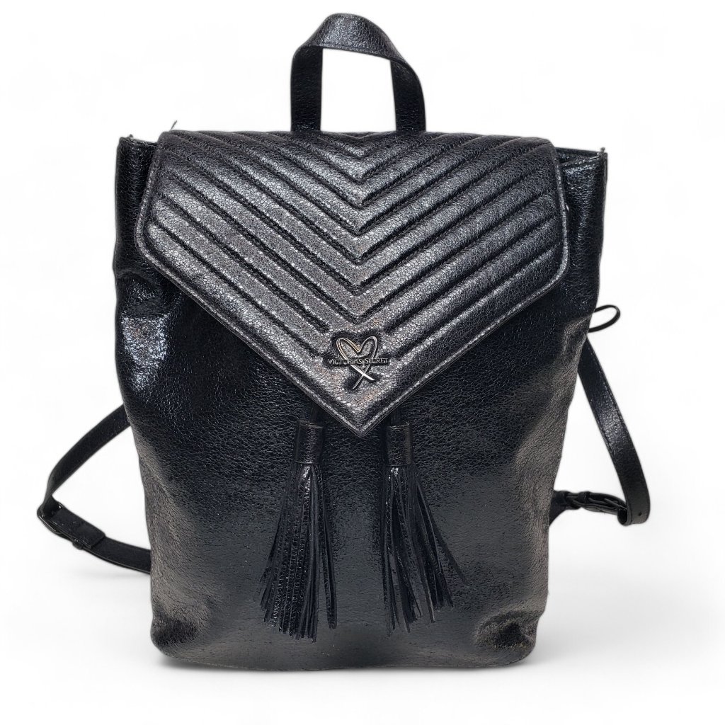 Victoria's Secret Backpack Bag Women's Metallic Black Vegan Leather Futuristic
